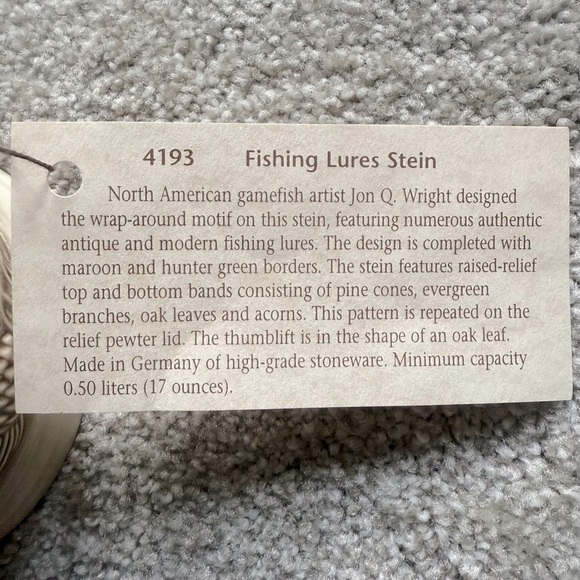 Jon Q. Wright rare vintage fishing lures stein with original tag - Picture 8 of 13